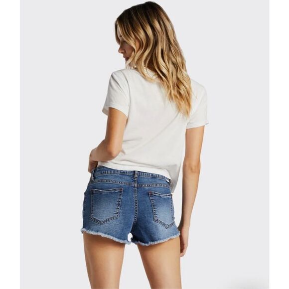 Billabong Tie Front Lite Hearted Denim Raw Hem Shorts Size 28 - Picture 10 of 10